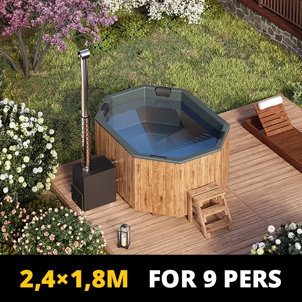 bilde for 9 persons wood fired hot tub octa from fiberglass