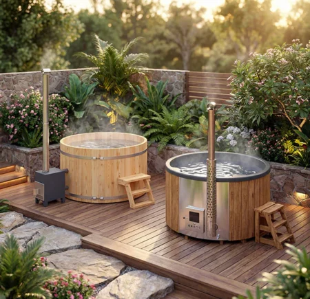 foto 2 tre vs glassfiber vedfyrt badestamp hvilken boer du velge